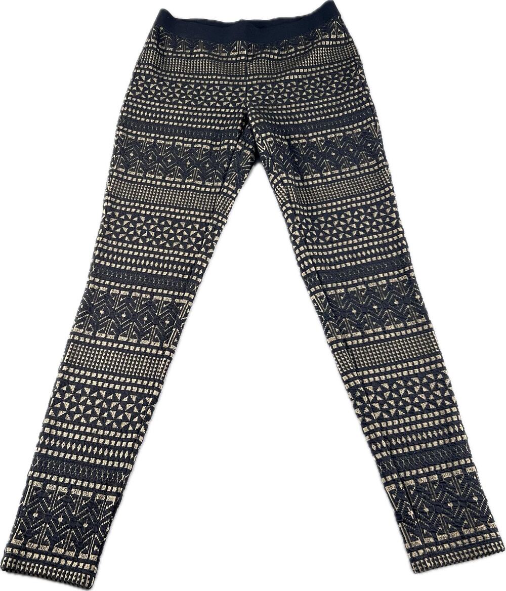 J McLaughlin Geometric Jacquard Knit Pull On Stretch Leggings Black Gold XS